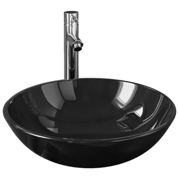 8720286904053_a_en_hd_1.jpg Bathroom Sink with Tap and Push Drain Black Tempered Glass
