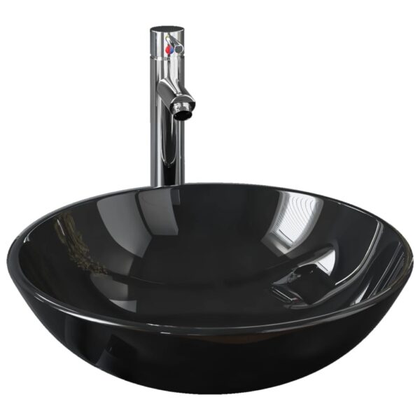 8720286904091_a_en_hd_1.jpg Bathroom Sink with Tap and Push Drain Black Tempered Glass