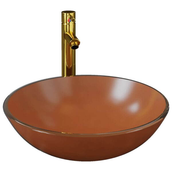 8720286904121_a_en_hd_1.jpg Bathroom Sink with Tap and Push Drain Brown Tempered Glass