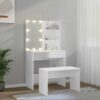 Dressing Table Set with LED White Engineered Wood