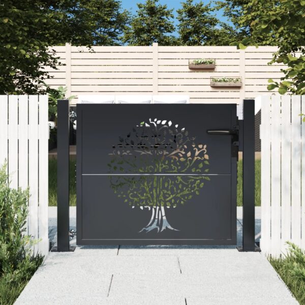 Garden Gate Anthracite 100x75 cm Steel Tree Design
