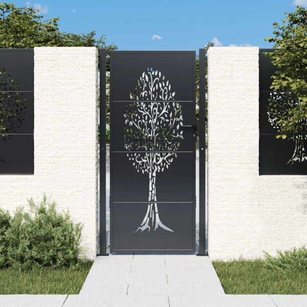 Garden Gate Anthracite 100x175 cm Steel Tree Design