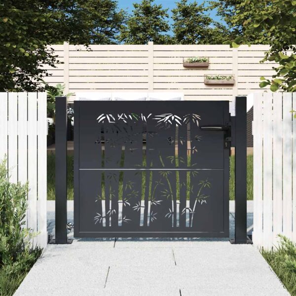 Garden Gate Anthracite 100x75 cm Steel Bamboo Design