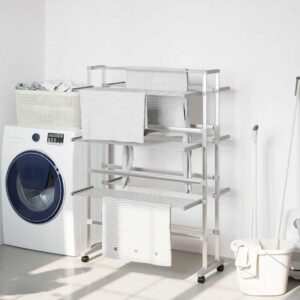 Laundry Drying Rack with Wheels 89x64x129 cm Aluminium