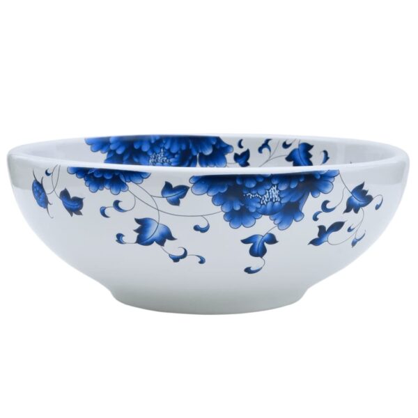 Countertop Basin White and Blue Round Î¦41x14 cm Ceramic