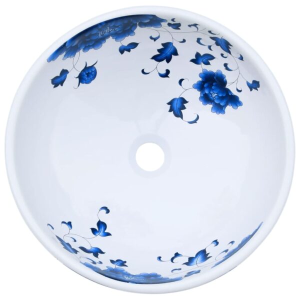 Countertop Basin White and Blue Round Î¦41x14 cm Ceramic