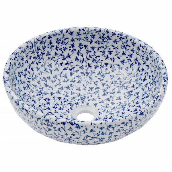 Countertop Basin White and Blue Round Î¦41x14 cm Ceramic