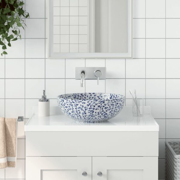 Countertop Basin White and Blue Round Î¦41x14 cm Ceramic