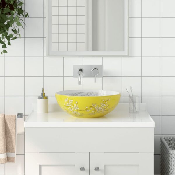 Countertop Basin White and Yellow Round Î¦41x14 cm Ceramic