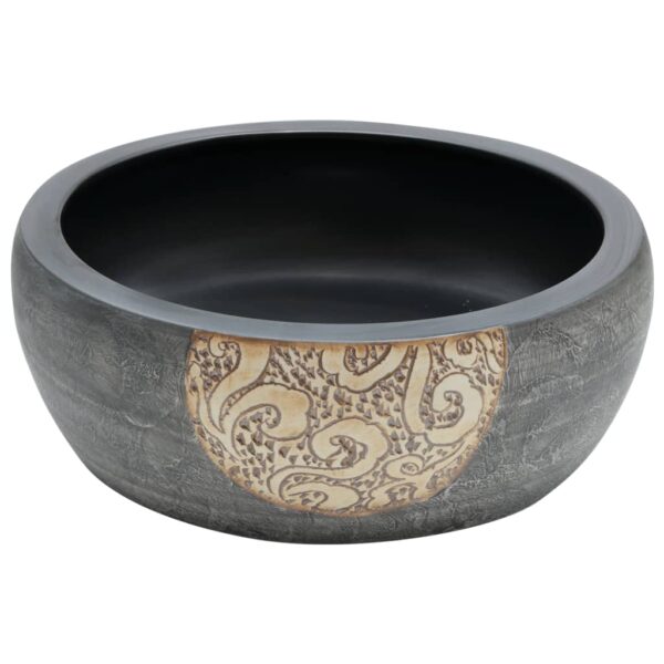 Countertop Basin Black and Brown Round Î¦41x14 cm Ceramic