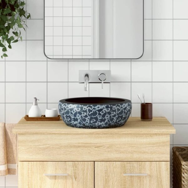 Countertop Basin Black and Blue Round Î¦41x14 cm Ceramic