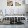 Metal Bed Frame without Mattress with FootboardÂ White 135x190cm
