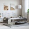 Metal Bed Frame without Mattress with FootboardÂ White 135x190cm