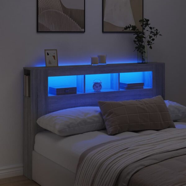 LED Headboard Grey Sonoma 160x18.5x103.5 cm Engineered Wood