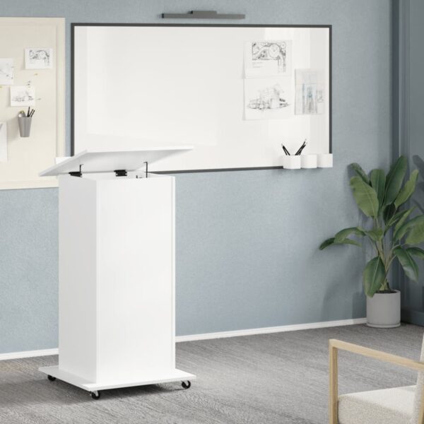 Lectern with Wheels & Drawer White 55x55x107 cm Engineered Wood