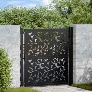 Garden Gate Black 100x100 cm Steel Leaf Design