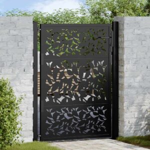 Garden Gate Black 100x125 cm Steel Leaf Design