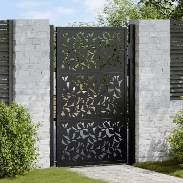 Garden Gate Black 100x150 cm Steel Leaf Design