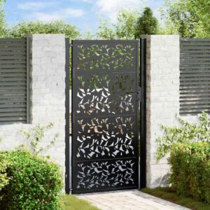 Garden Gate Black 100x175 cm Steel Leaf Design