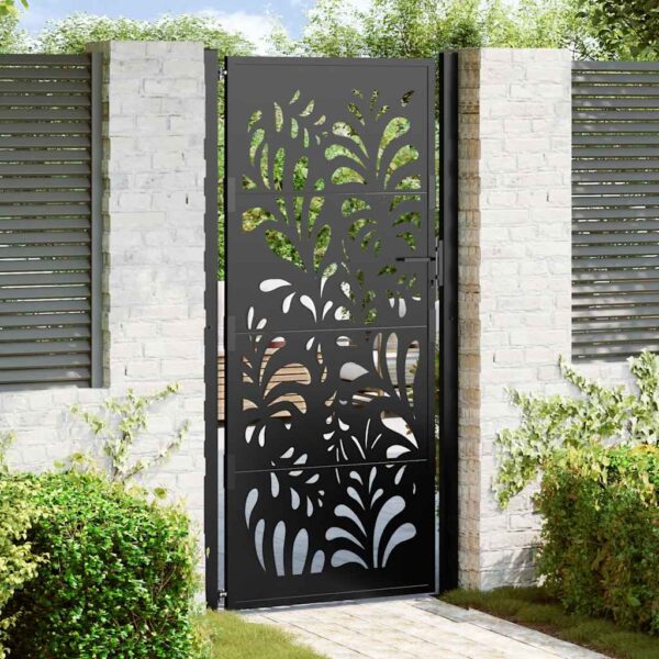 Garden Gate Black 100x200 cm Steel Wave  Design