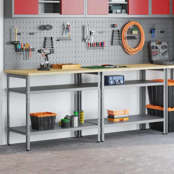 8721158653529_mo-im_en_hd_1.jpg Work Bench Set with Shelf 2 pcs Grey 200 x 55 x 85 cm Steel