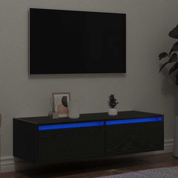 TV Cabinet with LED Lights Black Oak 100X35.5x25 cm