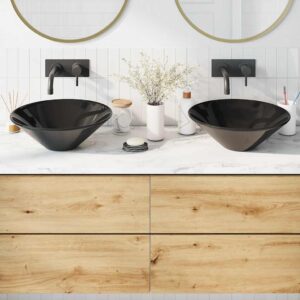 Wash Basins 2 pcs Gloss Black Ã˜42x14 cm Ceramic