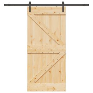 Sliding Door with Hardware Set 90x210 cm Solid Wood Pine