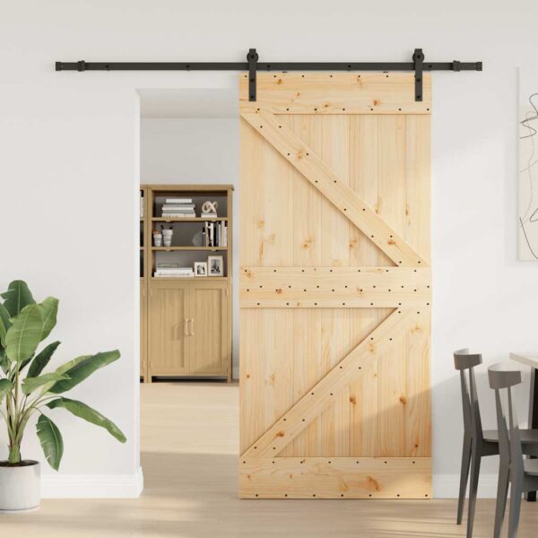 Sliding Door with Hardware Set 90x210 cm Solid Wood Pine