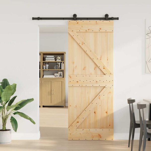 Sliding Door with Hardware Set 80x210 cm Solid Wood Pine