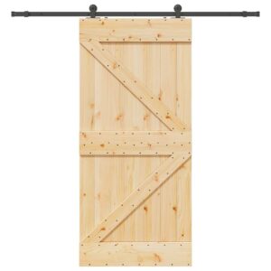 Sliding Door with Hardware Set 90x210 cm Solid Wood Pine
