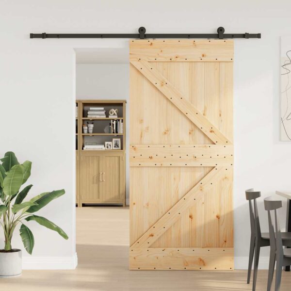 Sliding Door with Hardware Set 90x210 cm Solid Wood Pine