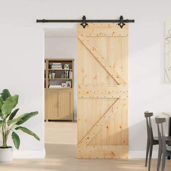 Sliding Door with Hardware Set 80x210 cm Solid Wood Pine