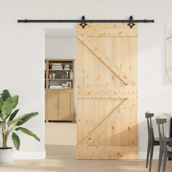 Sliding Door with Hardware Set 90x210 cm Solid Wood Pine