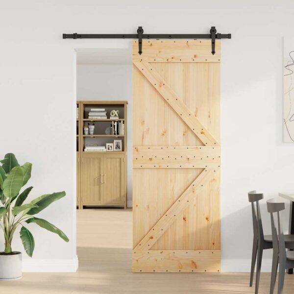 Sliding Door with Hardware Set 80x210 cm Solid Wood Pine