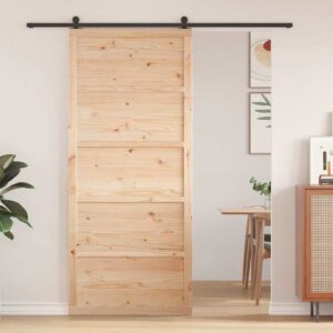 Barn Door Natural 80 x 2.5 x 208 cm Solid Pine Wood