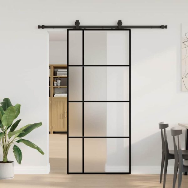 Sliding Door with Hardware Set Black 90x205 cm ESG Glass