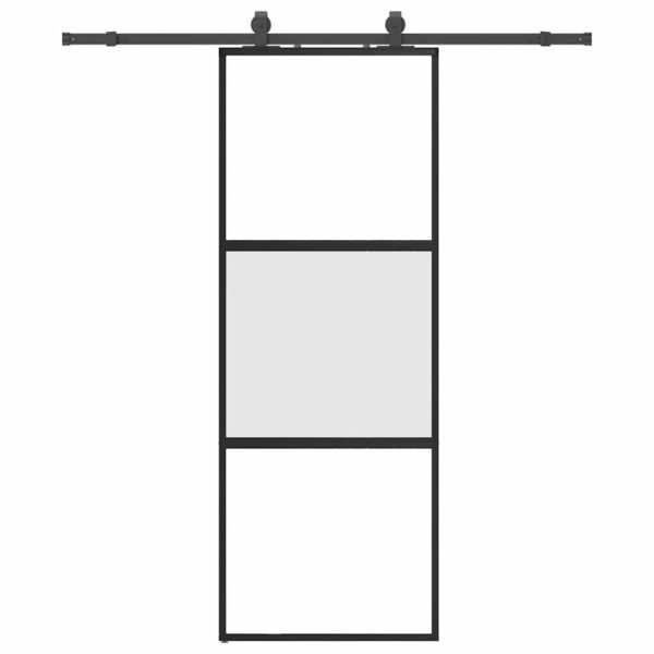 Sliding Door with Hardware Set Black 76x205 cm Tempered Glass
