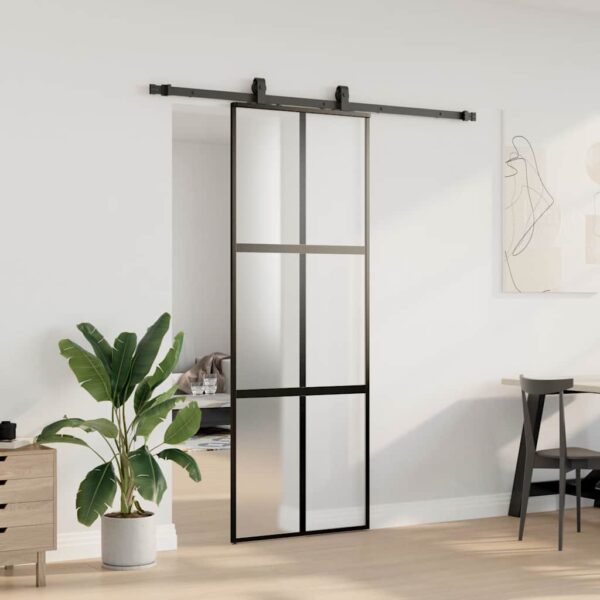 8721288584649_g_en_hd_1.jpg Sliding Door with Hardware Set Black 76x205 cm Tempered Glass