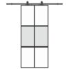 Sliding Door with Hardware Set Black 90x205 cm Tempered Glass