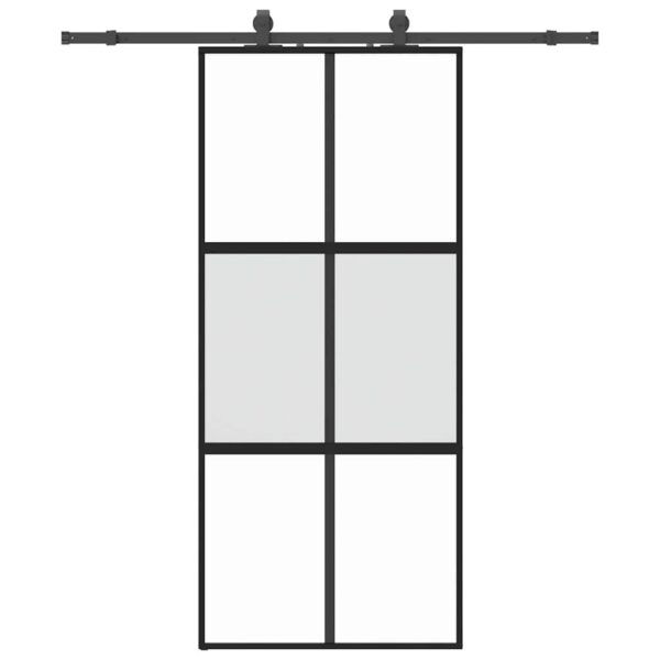 Sliding Door with Hardware Set Black 90x205 cm Tempered Glass
