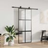 Sliding Door with Hardware Set Black 90x205 cm Tempered Glass