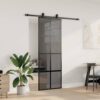 Sliding Door with Hardware Set Black 76x205 cm Tempered Glass