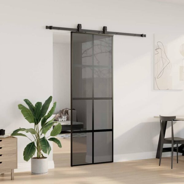 Sliding Door with Hardware Set Black 76x205 cm Tempered Glass