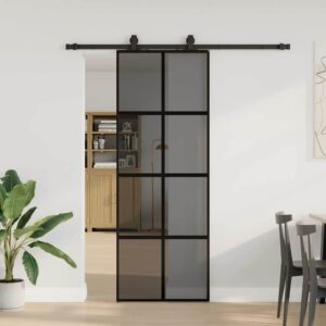 Sliding Door with Hardware Set Black 76x205 cm Tempered Glass