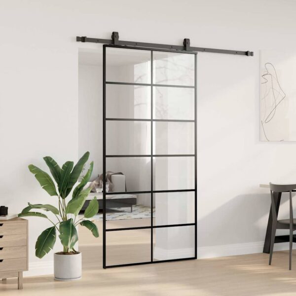 Sliding Door with Hardware Set Black 102x205 cm ESG Glass
