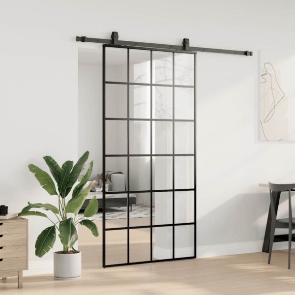 Sliding Door with Hardware Set Black 102x205 cm ESG Glass