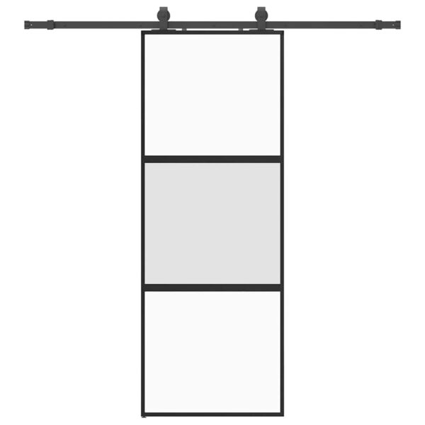 Sliding Door with Hardware Set Black 76x205 cm Tempered Glass