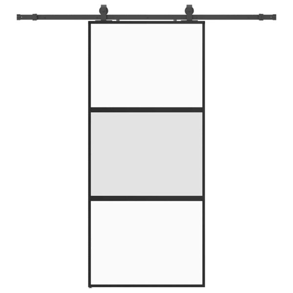 Sliding Door with Hardware Set Black 90x205 cm Tempered Glass