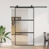 Sliding Door with Hardware Set Black 102.5x205 cm Tempered Glass